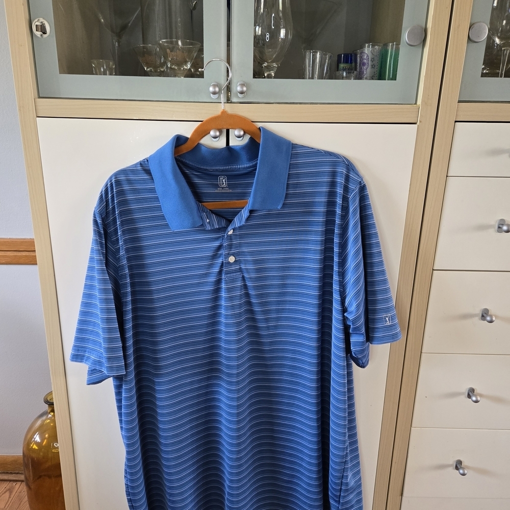 PGA Tour Blue Striped Polo Shirt